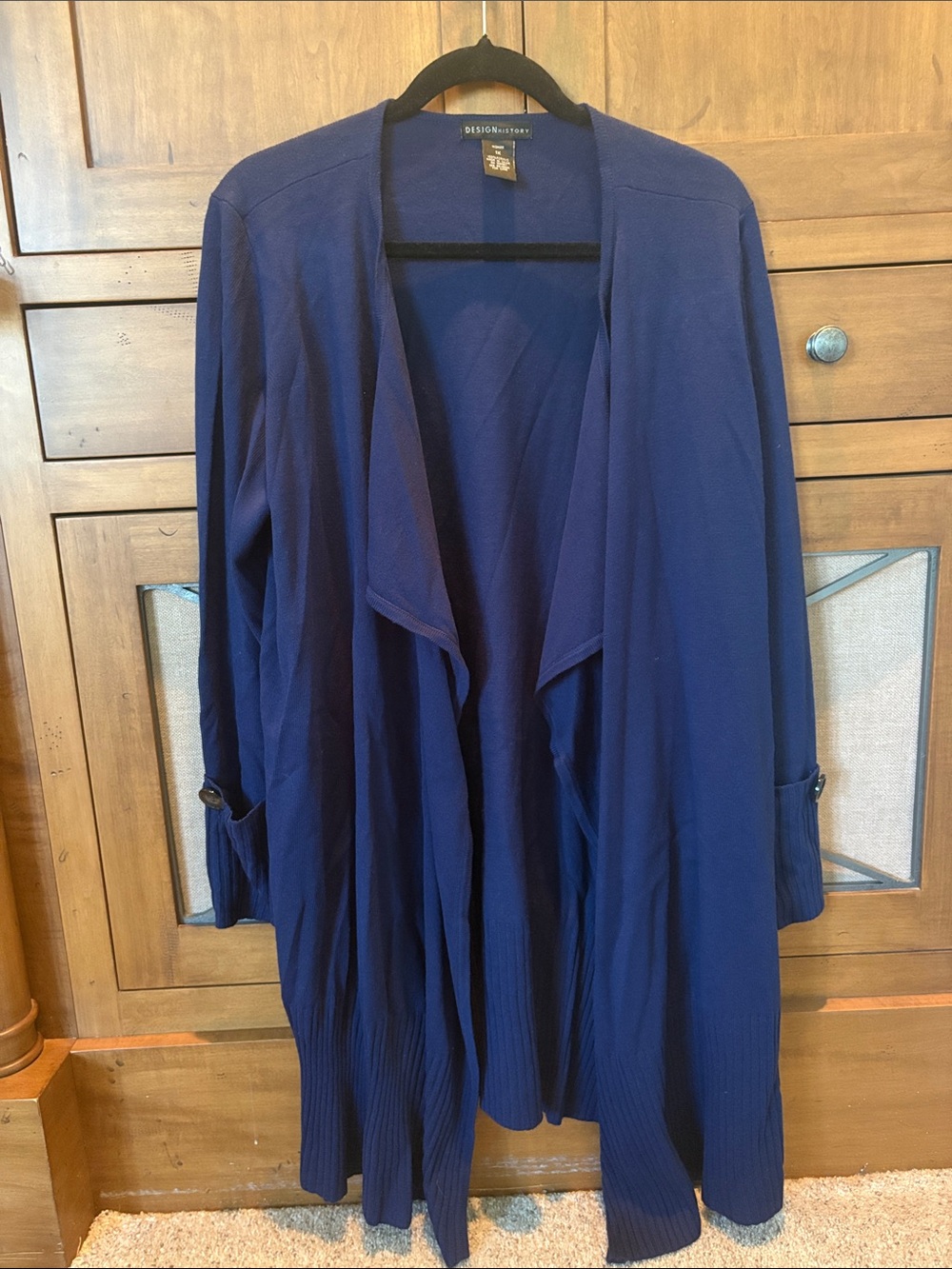 Design History Royal Blue Draped Open Cardigan